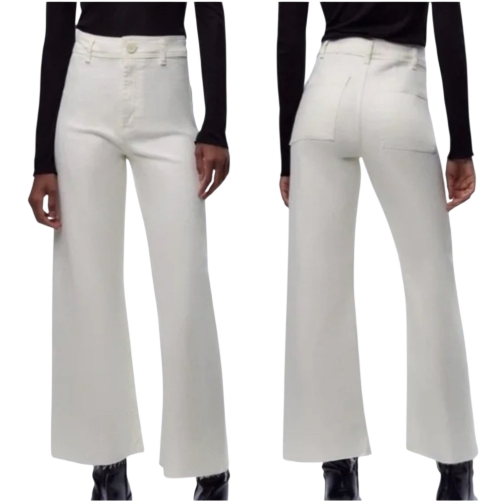 Zara White Wide-Leg Flare Jeans